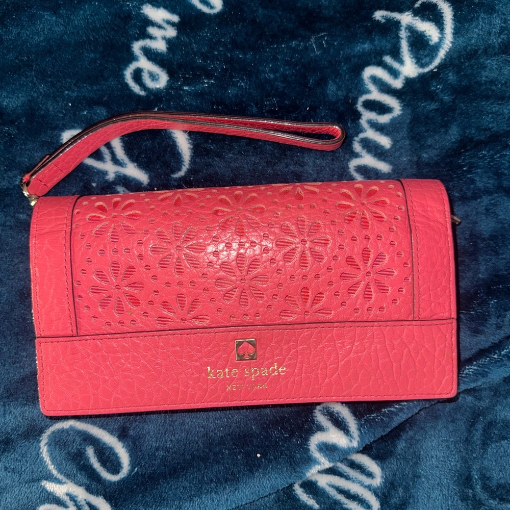 Kate Spade hot pink Floral Cutout Wristlet